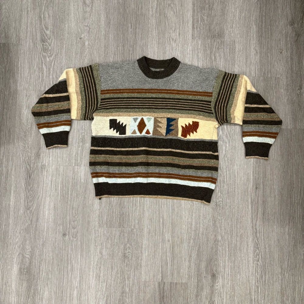 Sabri Ozel Vintage Y2K Geometric Striped Merino Wool Sweater